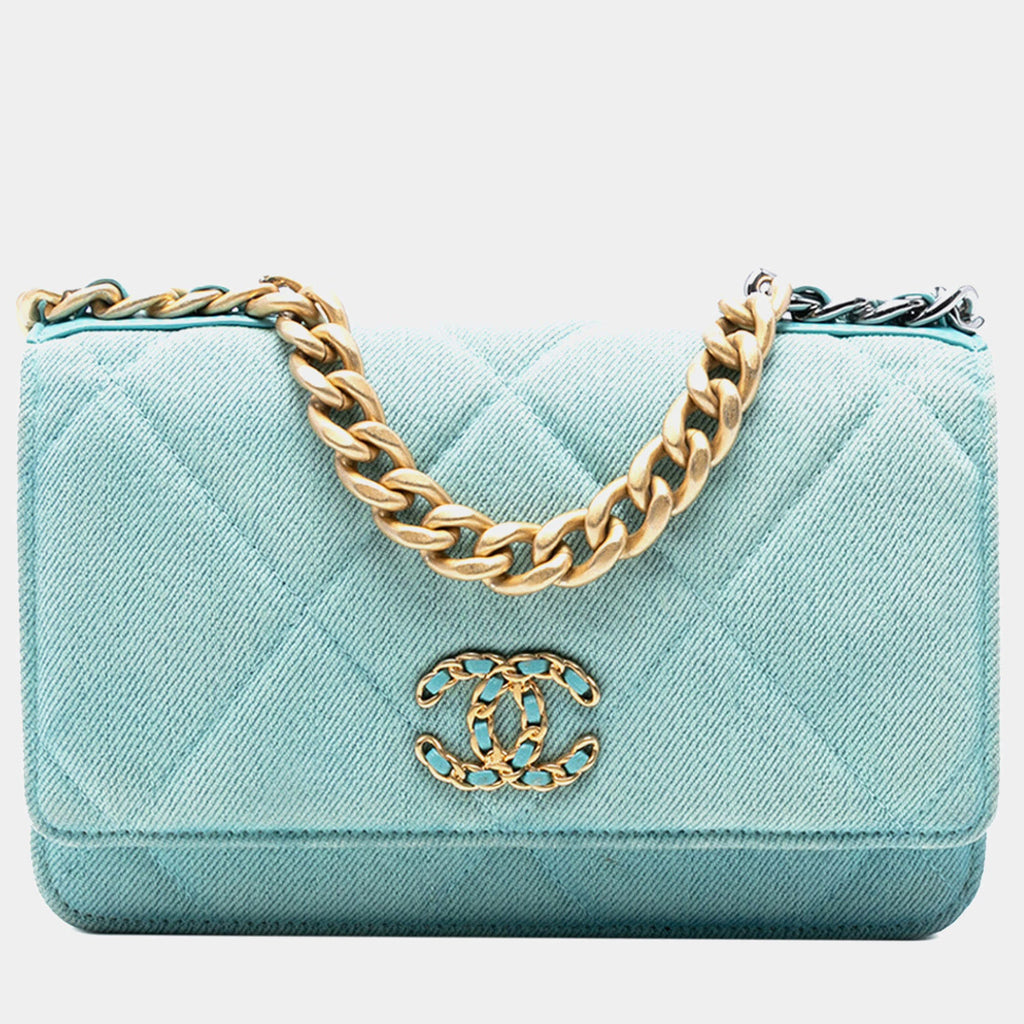 Chanel Blue Denim 19 Flap Wallet On Chain