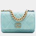Chanel Blue Denim 19 Flap Wallet On Chain