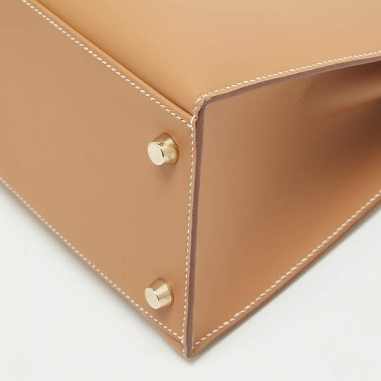 Hermes Kelly Sellier 32 Gold Finish Natural Sable Veau Butler Leather Top Handle Bag