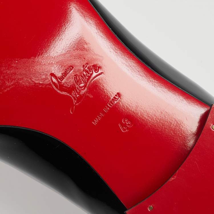 Christian Louboutin Black/Red Patent Leather and Calf Hair Mustache Smoking Slippers Size 43