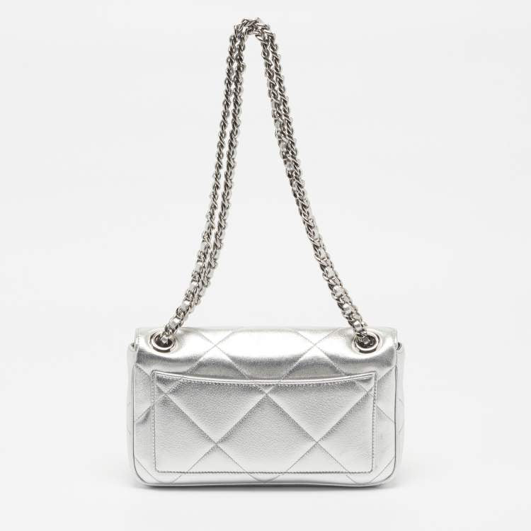 Dolce & Gabbana DG Logo Chain Silver Quilted Leather Shoulder Bag