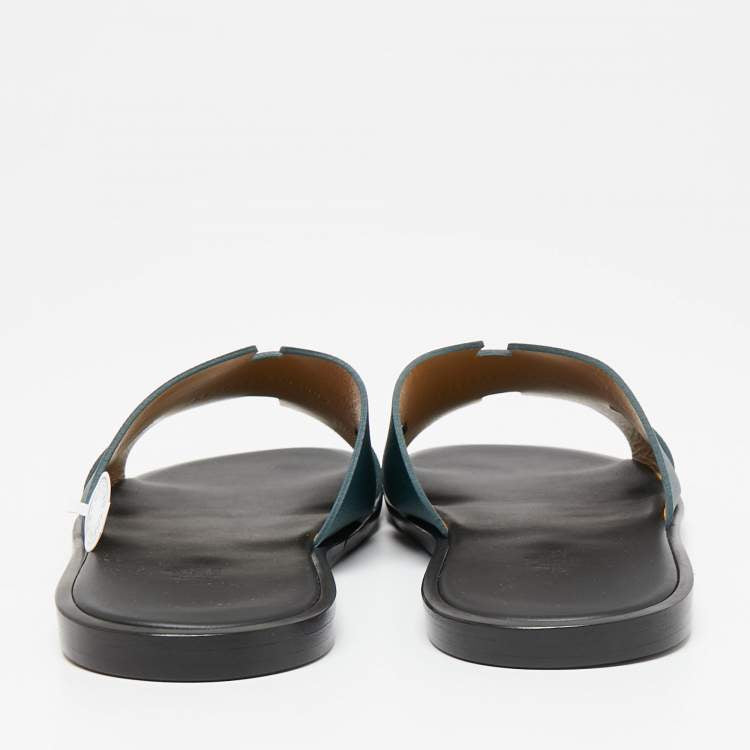 Hermes Green Leather Izmir Flat Slides Size 43