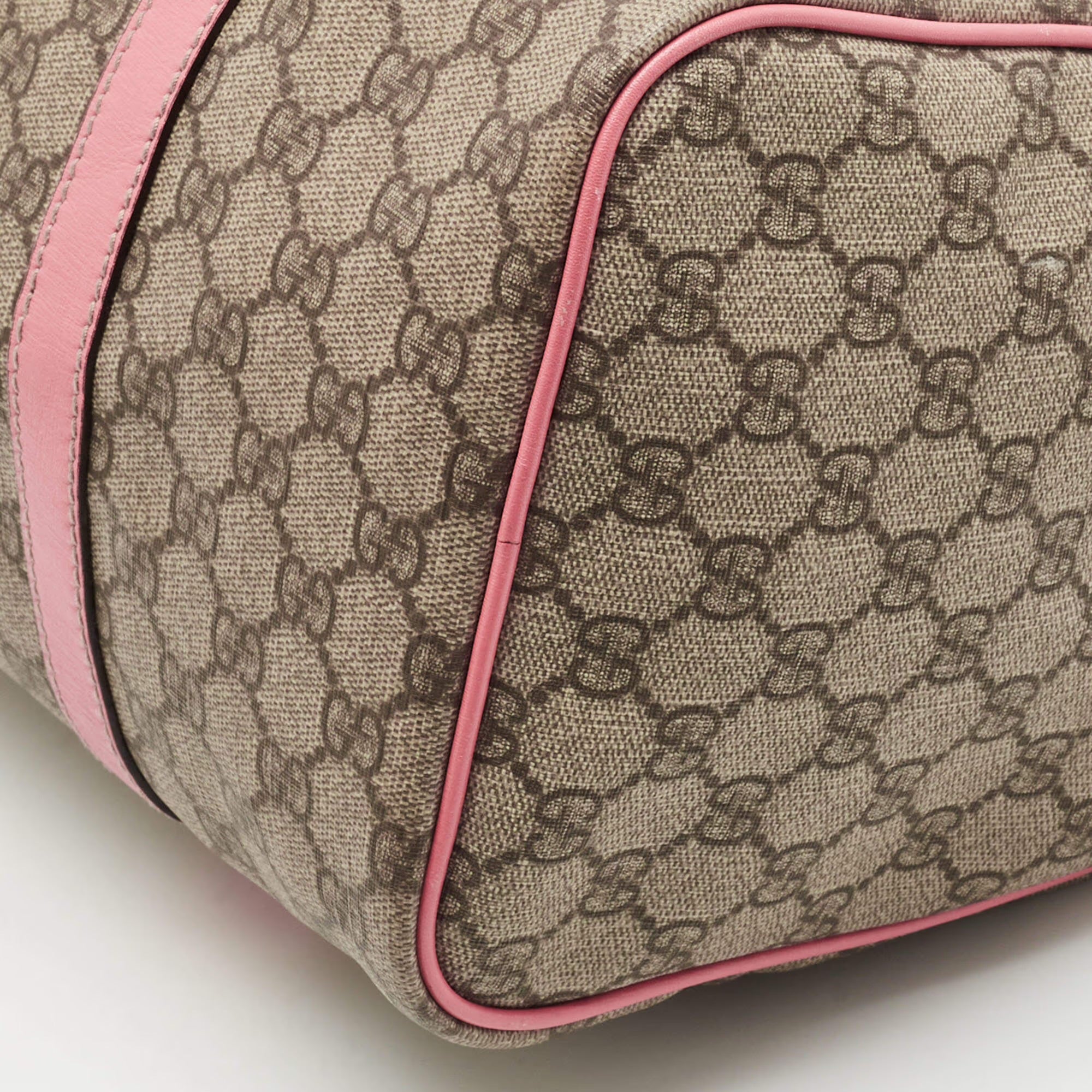 Gucci Joy Medium Pink/Beige GG Supreme Canvas and Leather Boston Bag