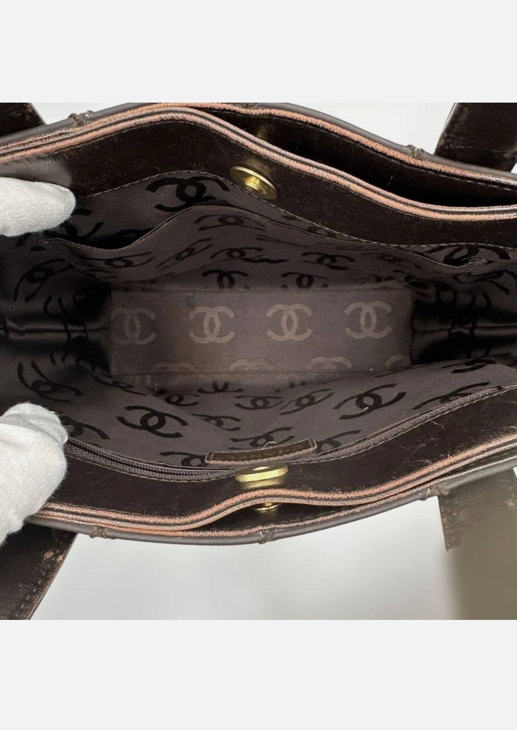 Chanel Wild Stitch Coco Mark Tote Bag Brown Quilted Leather