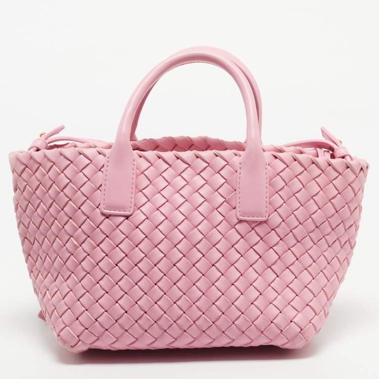 Bottega Veneta Cabat Mini Pink Intrecciato Leather Tote