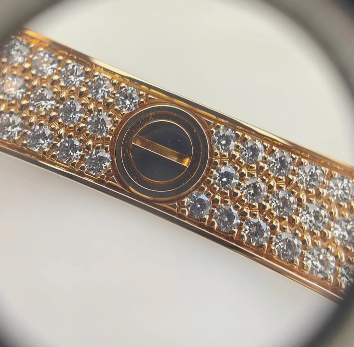Cartier Love Paved Diamond 18K Rose Gold Cuff Bracelet Size 18