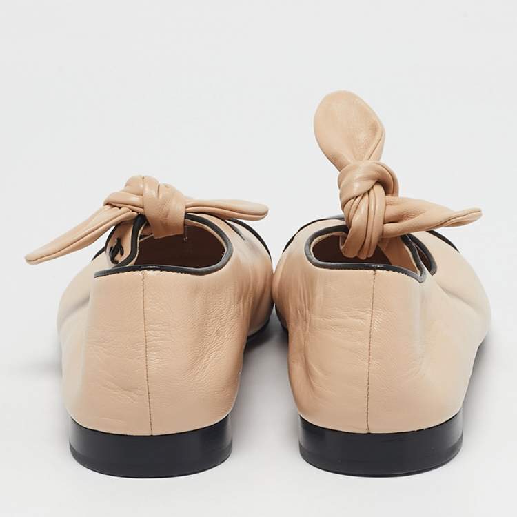 Chanel Beige/Black Leather CC Cap Toe Mary Jane Ballet Flats Size 39.5