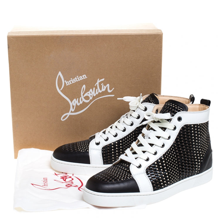 Christian Louboutin Black/White Leather Rantus High Top Sneakers Size 44