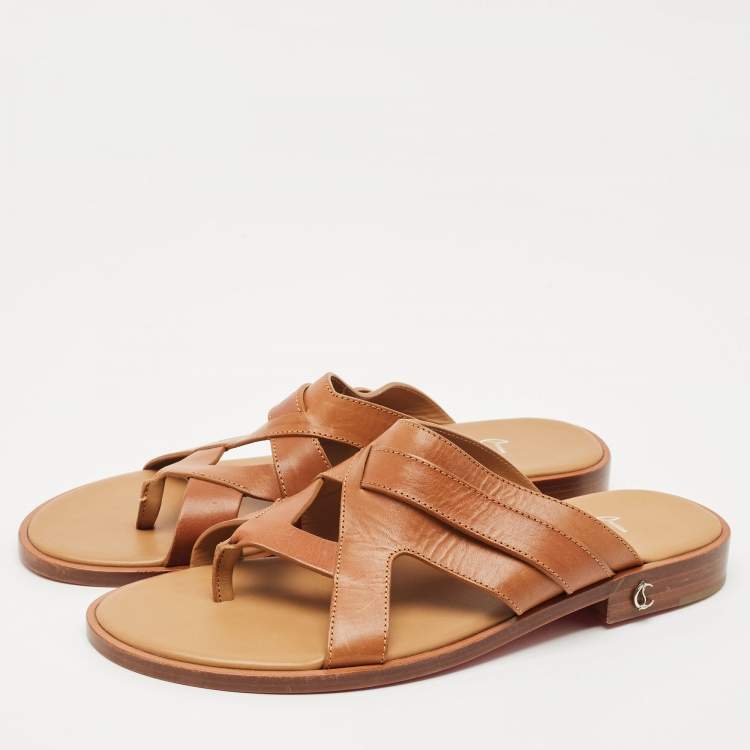 Christian Louboutin Brown Leather Sinouhe Thong Flat Sandals Size 44