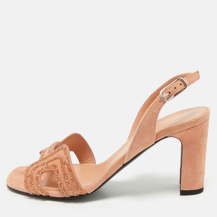Hermes Peach Suede Crystal Embellished Eternite Sandals Size 36