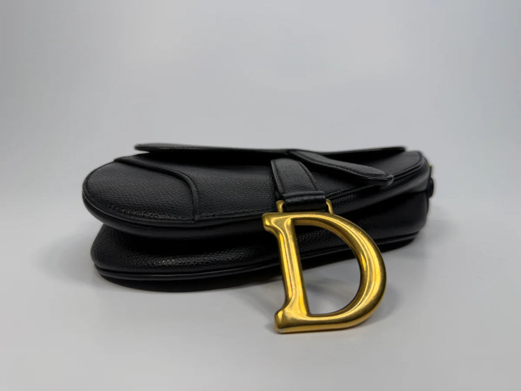 CHRISTIAN DIOR MINI SADDLE BAG IN BLACK LEATHER WITH GOLD HARDWARE