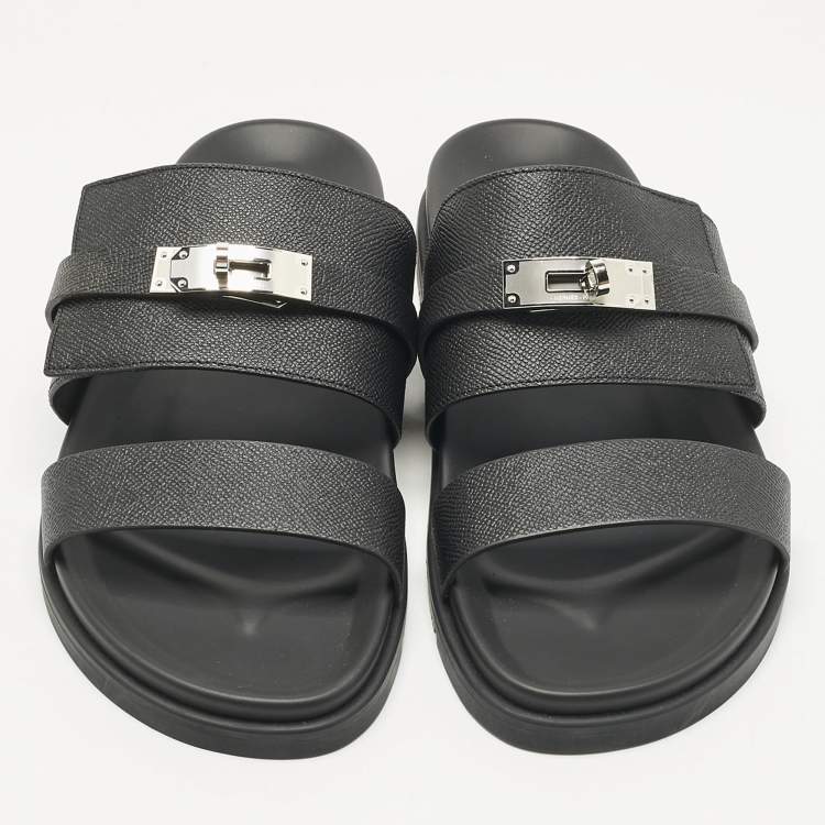 Hermès Black Leather Jackson Sandals Size 45