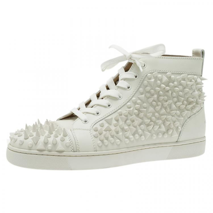 Christian Louboutin White Leather Louis Spikes Lace Up High Top Sneakers Size 43.5