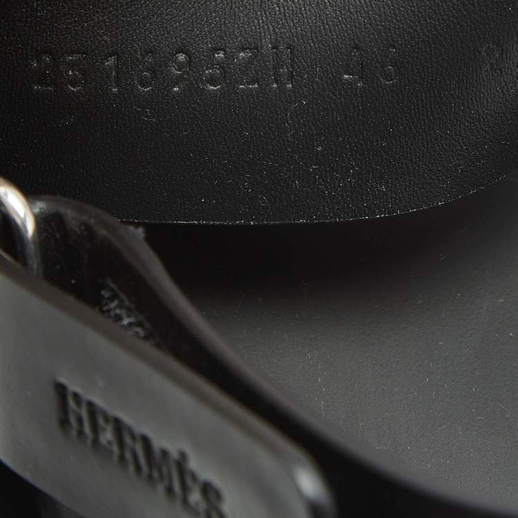Hermes Black Leather Genius Flat Sandals Size 46
