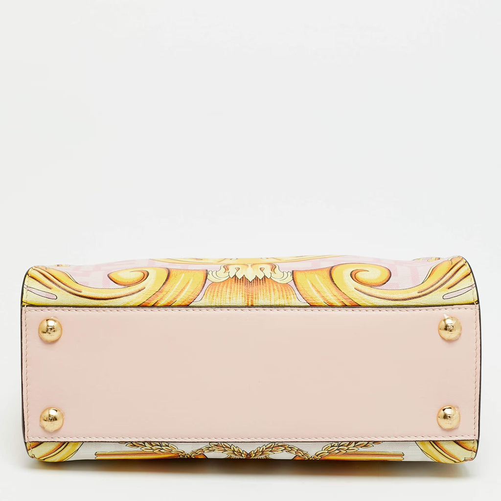 Fendi x Versace Fendace Peekaboo Mini Pink/Yellow Zucca Baroque Print Leather Top Handle Bag