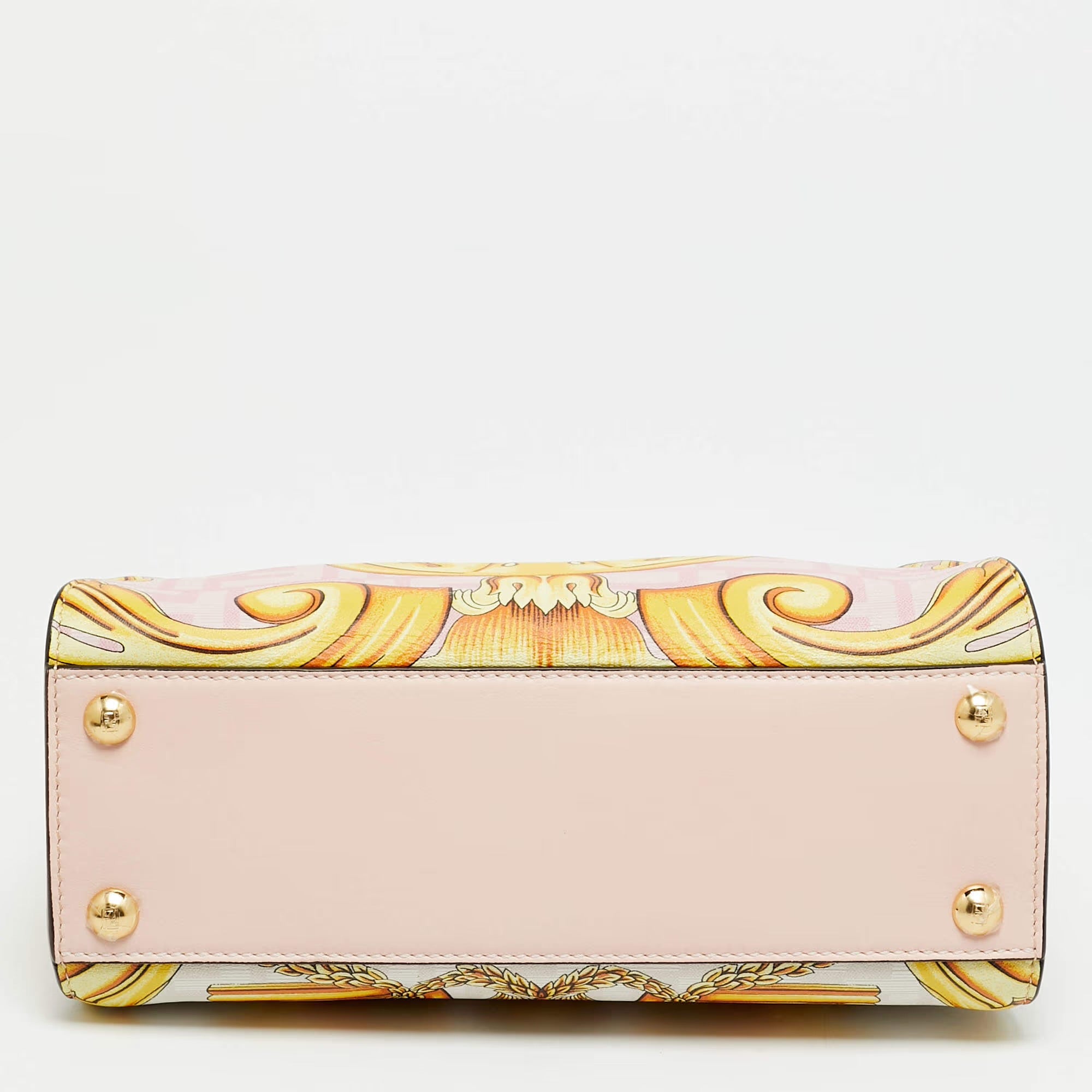 Fendi x Versace Fendace Peekaboo Mini Pink/Yellow Zucca Baroque Print Leather Top Handle Bag
