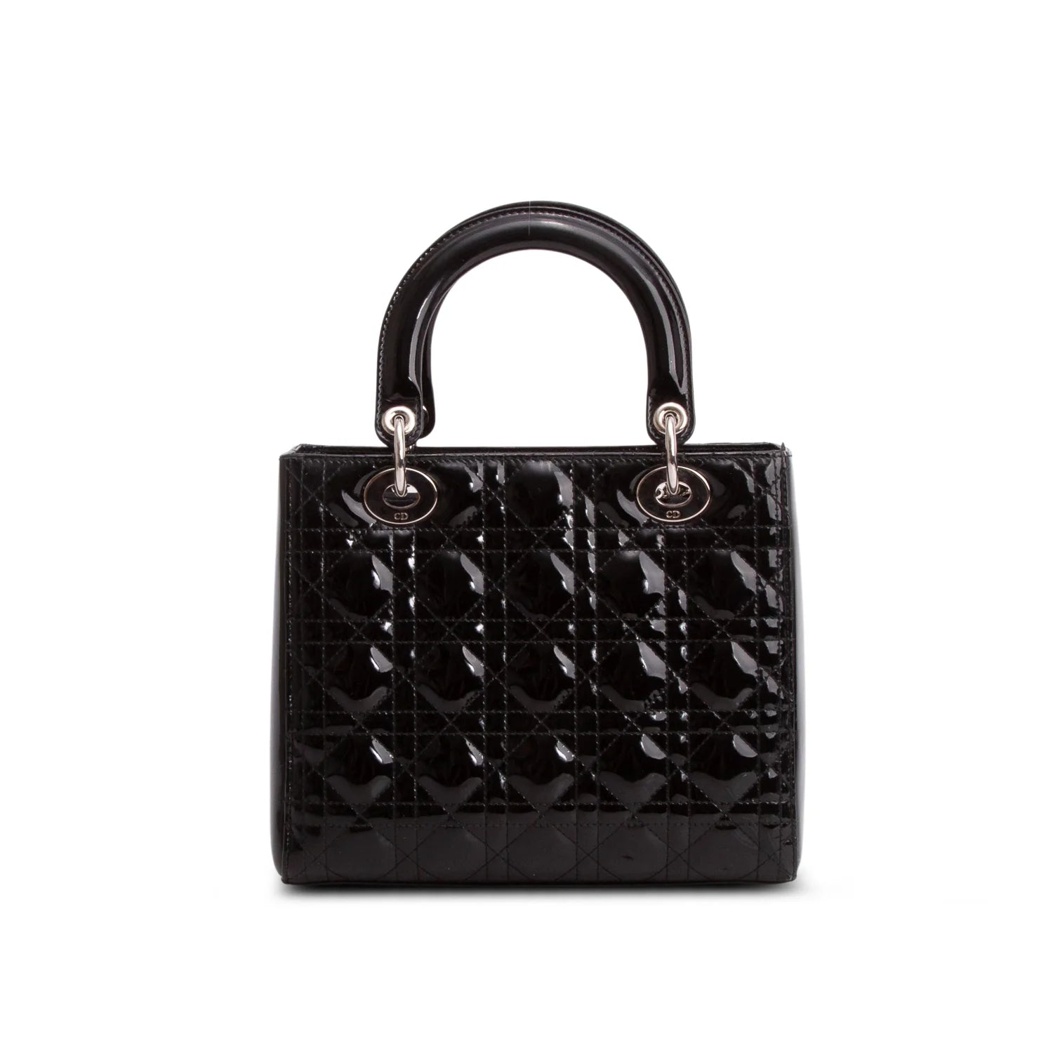 Christian Dior Black Cannage Patent Leather Medium Lady Dior Bag