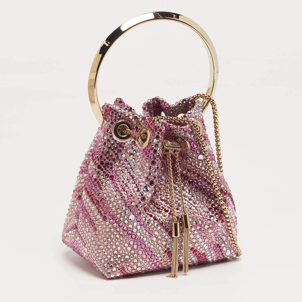 Jimmy Choo BonBon Crystal Embellished Pink Satin Bucket Bag