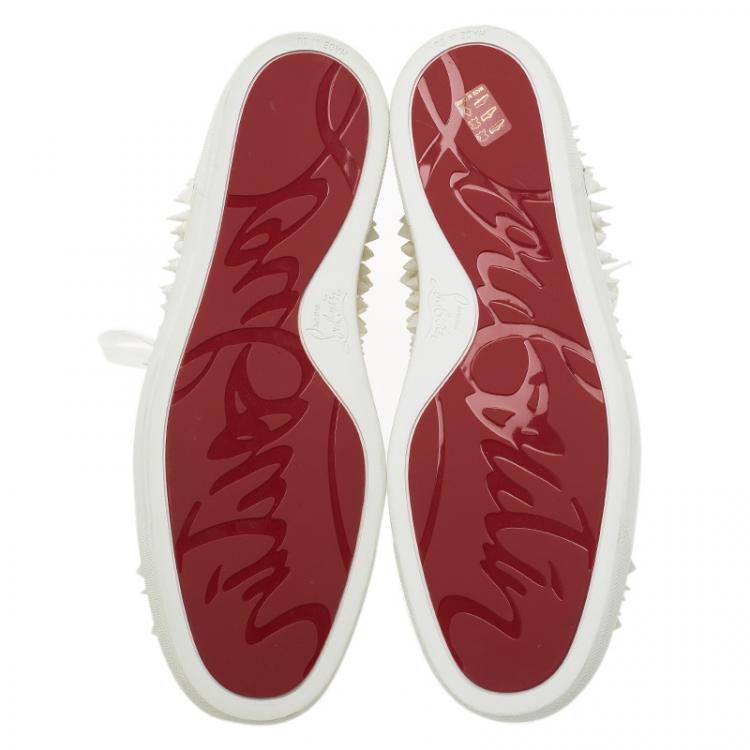 Christian Louboutin White Leather Louis Spikes Lace Up High Top Sneakers Size 43.5