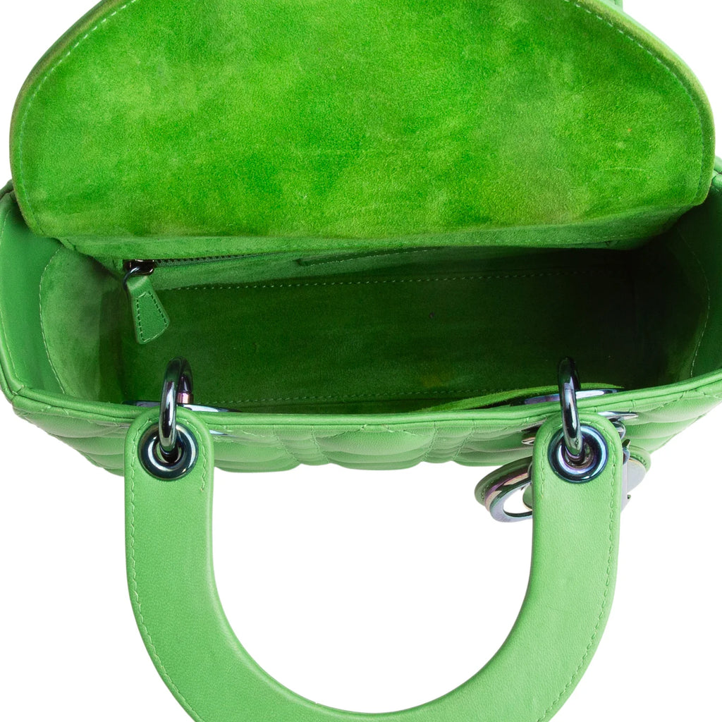 Christian Dior 2022 Green Cannage Lambskin Leather Small Lady Dior Bag