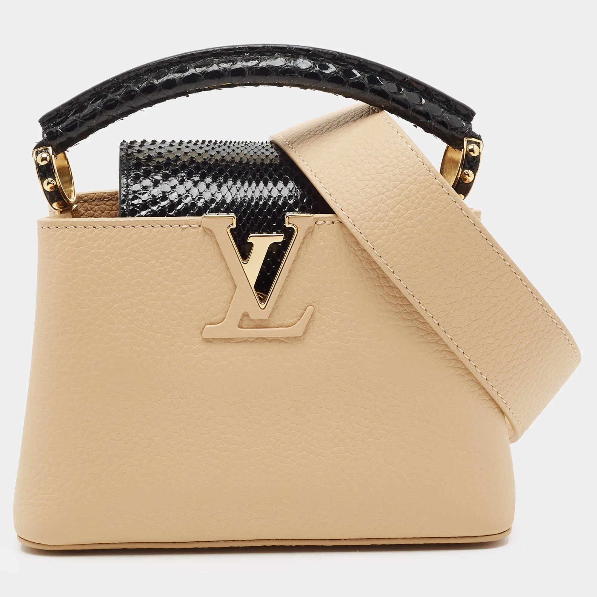 Louis Vuitton Capucines Mini Beige/Black Leather and Python Top Handle Bag