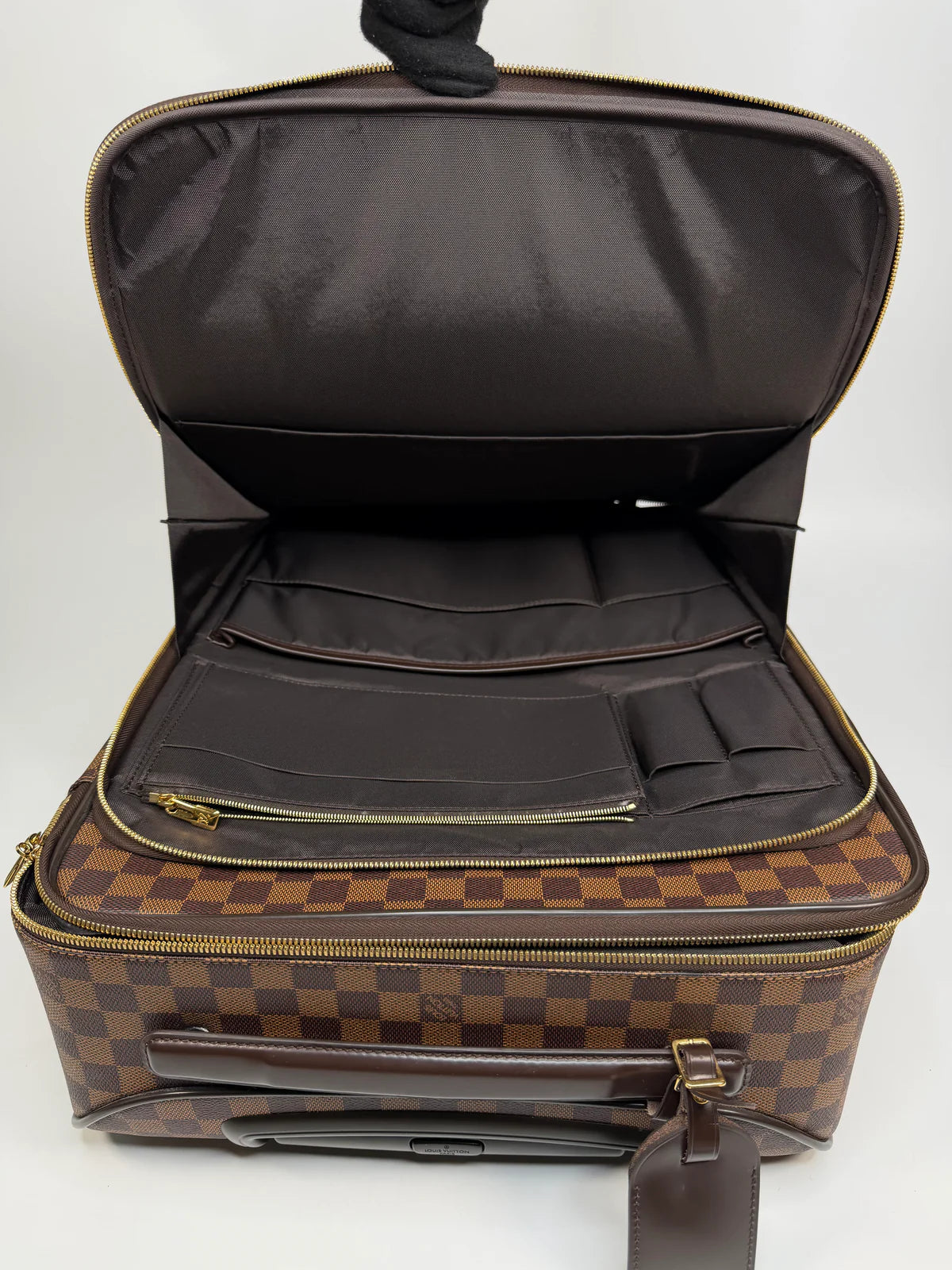 LOUIS VUITTON PÉGASE SUITCASE IN DAMIER EBENE WITH GOLD HARDWARE
