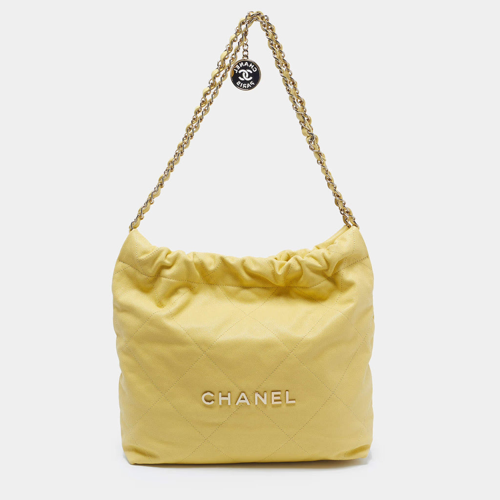 Chanel 22 Medium Yellow Quilted Caviar Leather Bag