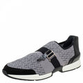 Hermes Grey/Black Knit Fabric And Leather Buckle Run Sneakers Size 43.5