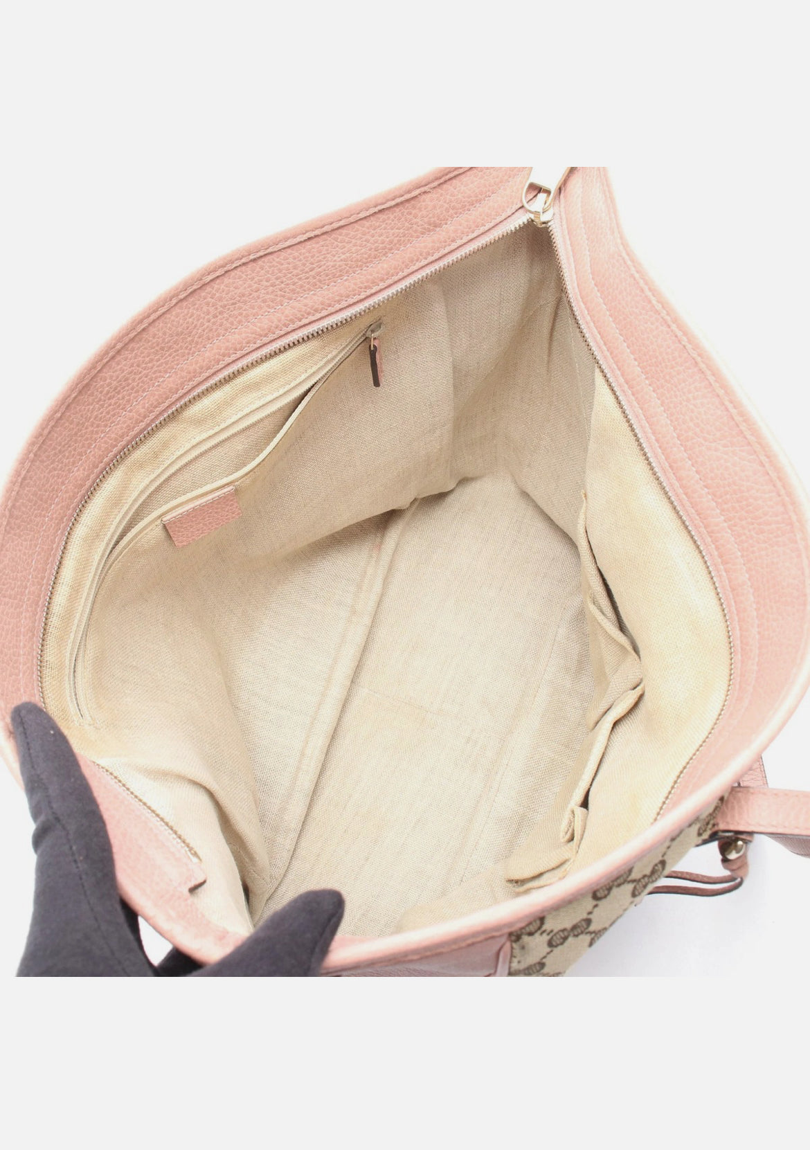 Gucci Canvas Leather Shoulder Tote Bag Beige Brown Pink