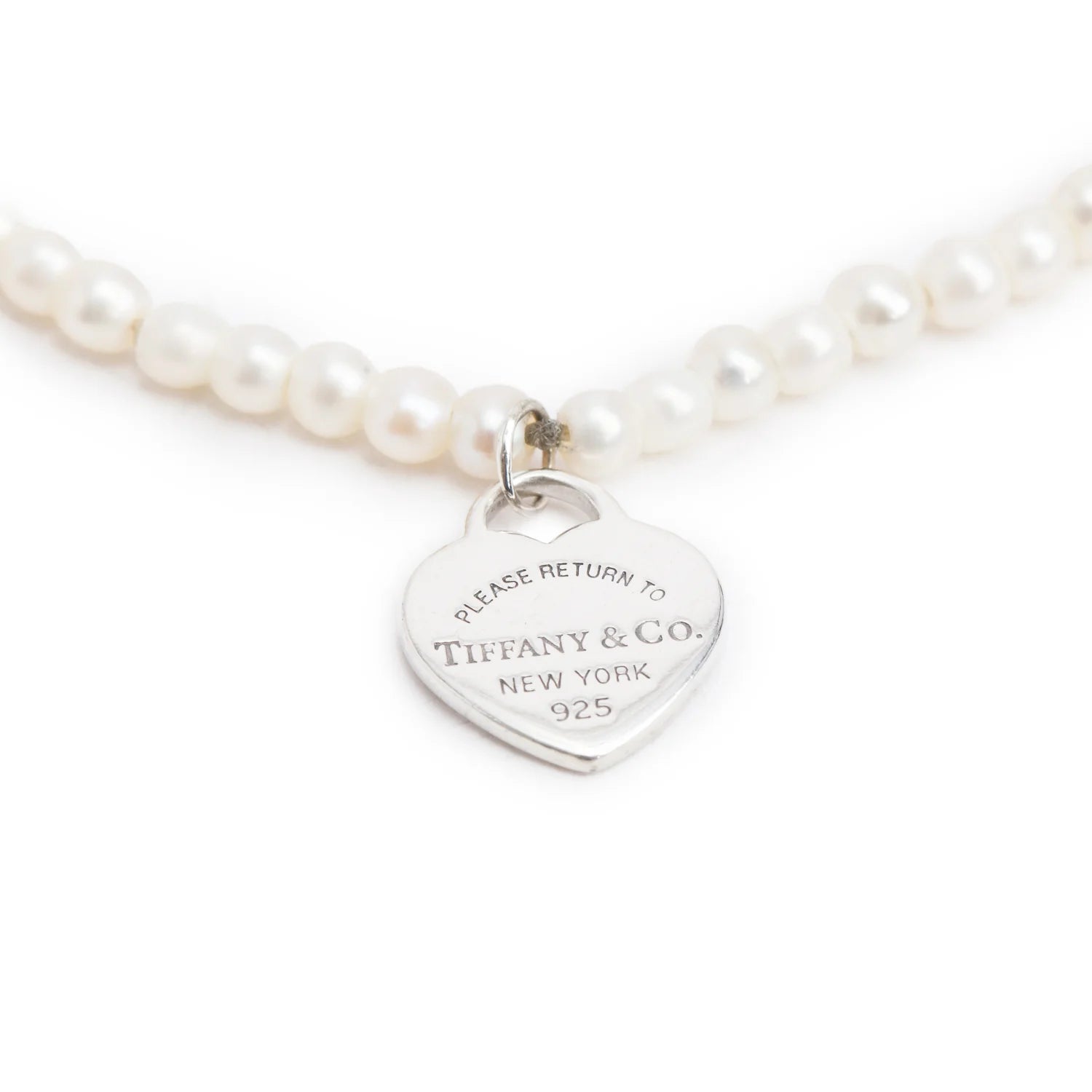 Tiffany & Co Sterling Silver Return to Tiffany Mini Heart Tag 3 MM Pearl Bracelet