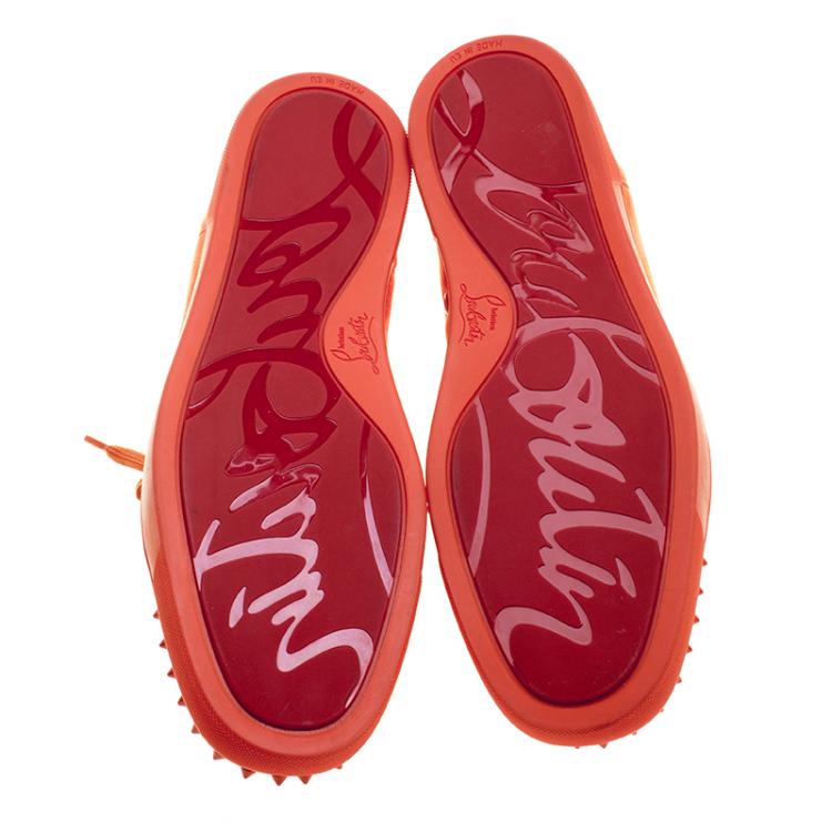 Christian Louboutin Orange Suede Lou Spikes High Top Sneakers Size 44.5