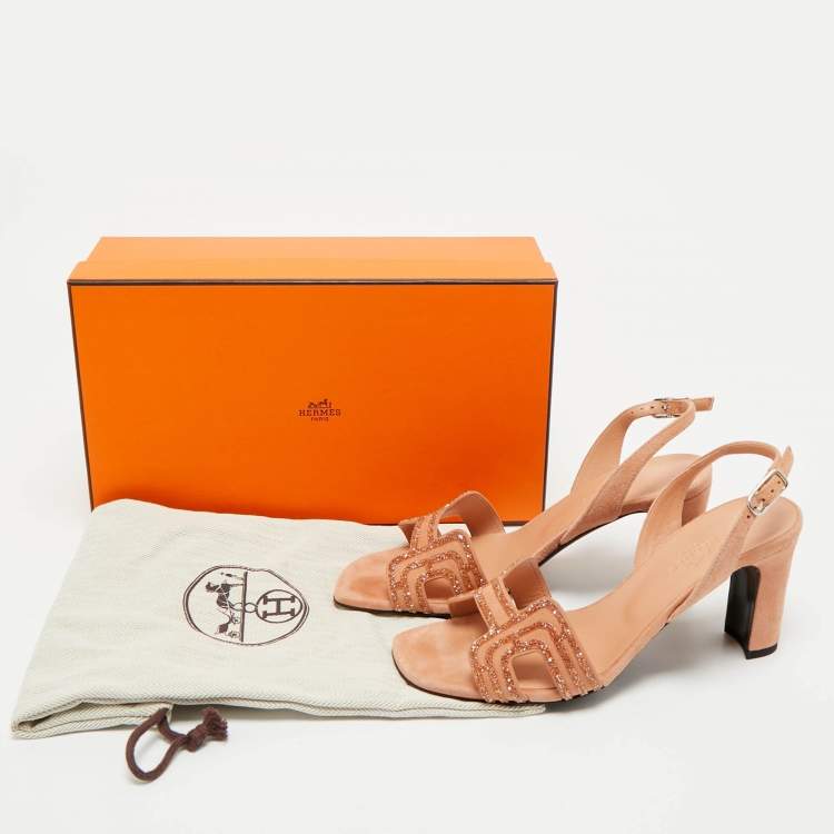 Hermes Peach Suede Crystal Embellished Eternite Sandals Size 36
