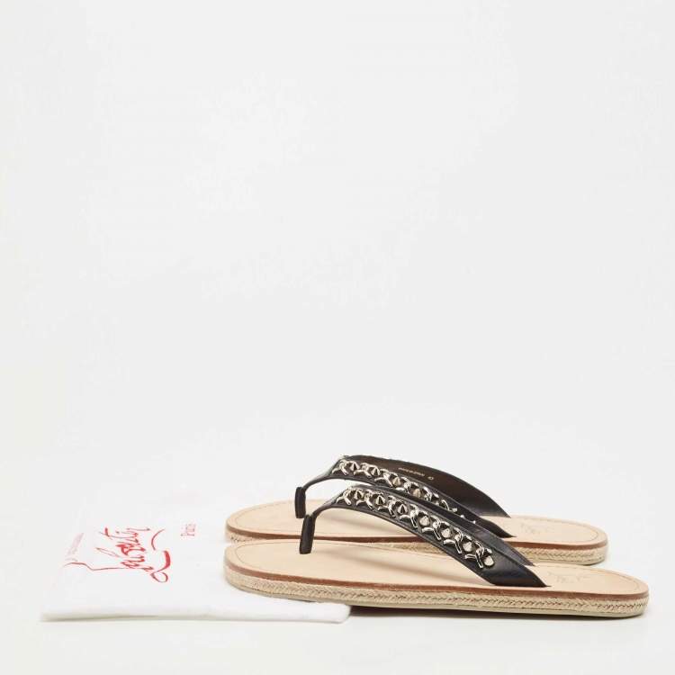Christian Louboutin Black Leather Spike Thong Sandals Size 43
