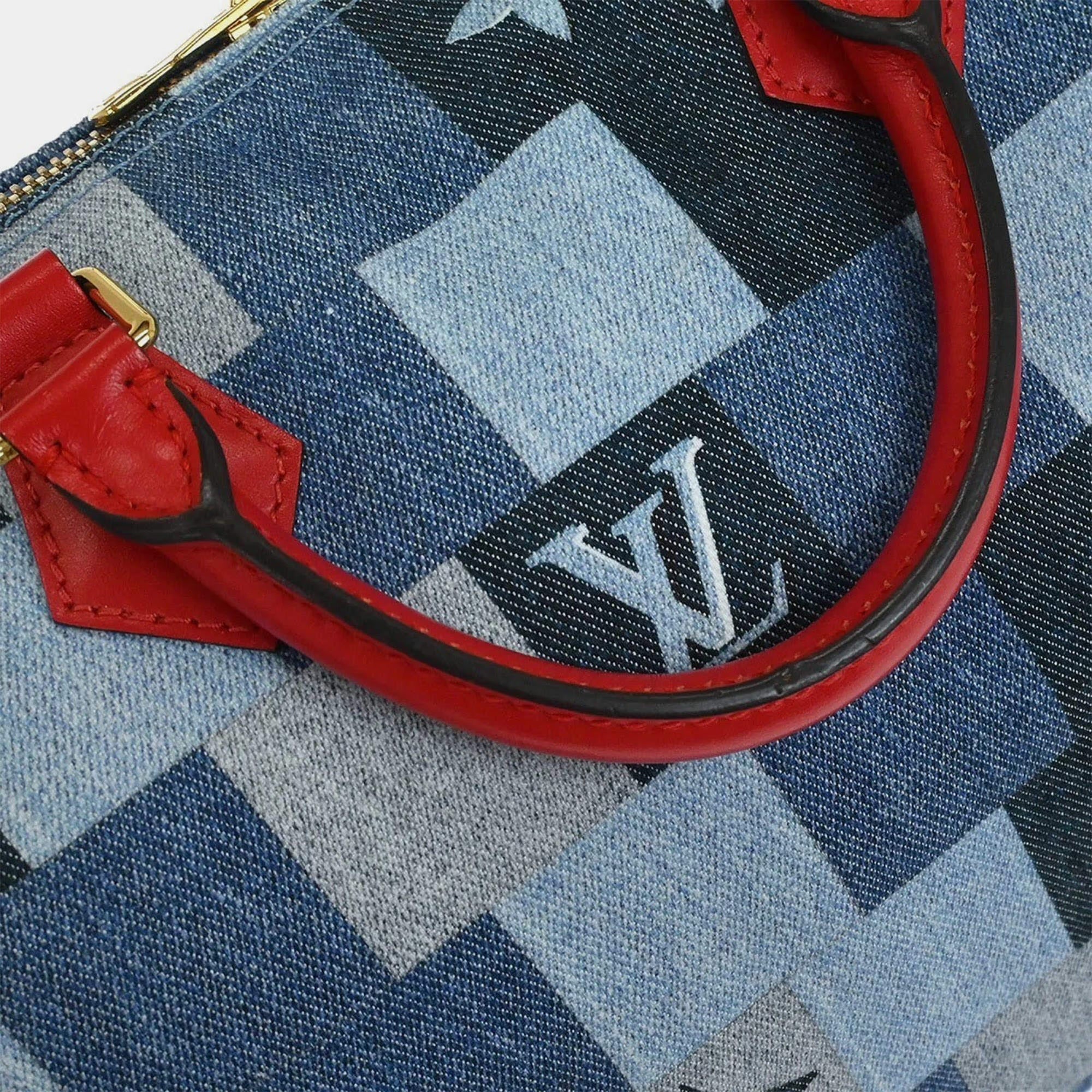 Louis Vuitton Speedy Bandouliere 30 Blue Denim Satchel Bag