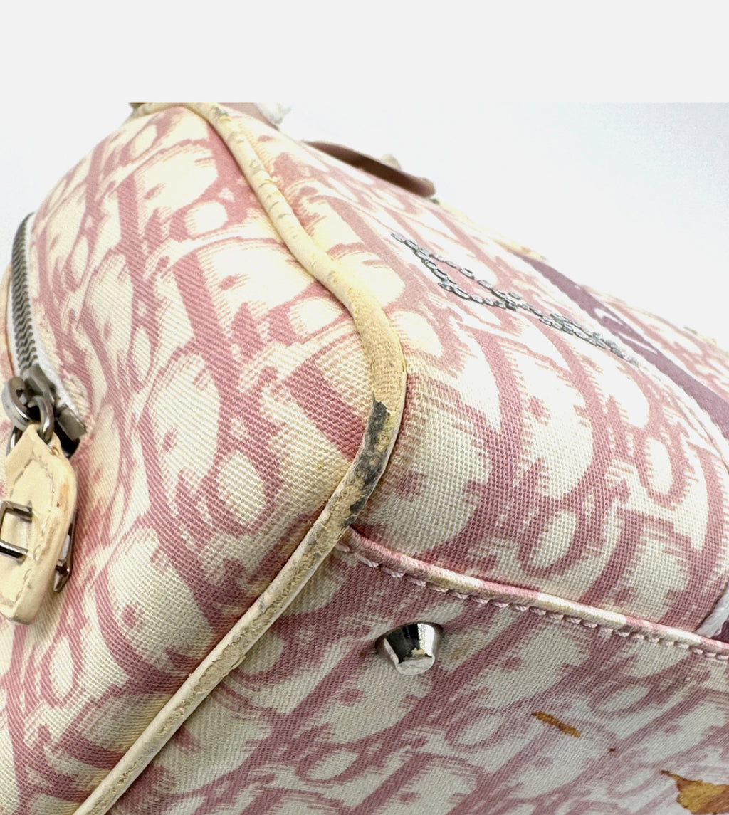 DIOR Pink Trotter Hand Mini Boston Bag Canvas Leather