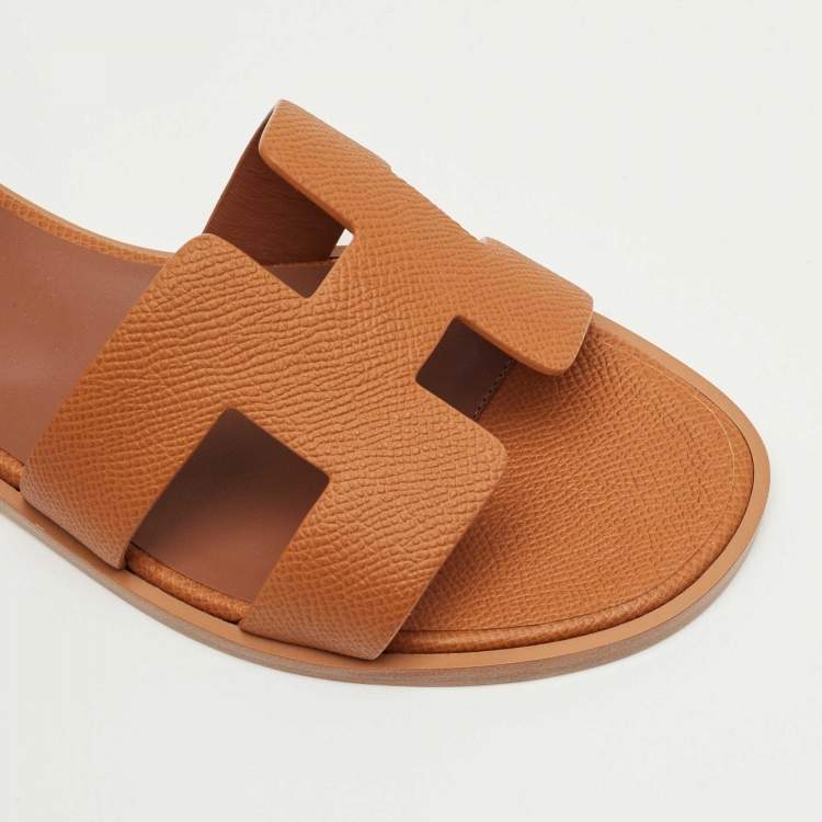 Hermes Brown Leather Santorini Ankle Strap Sandals Size 38