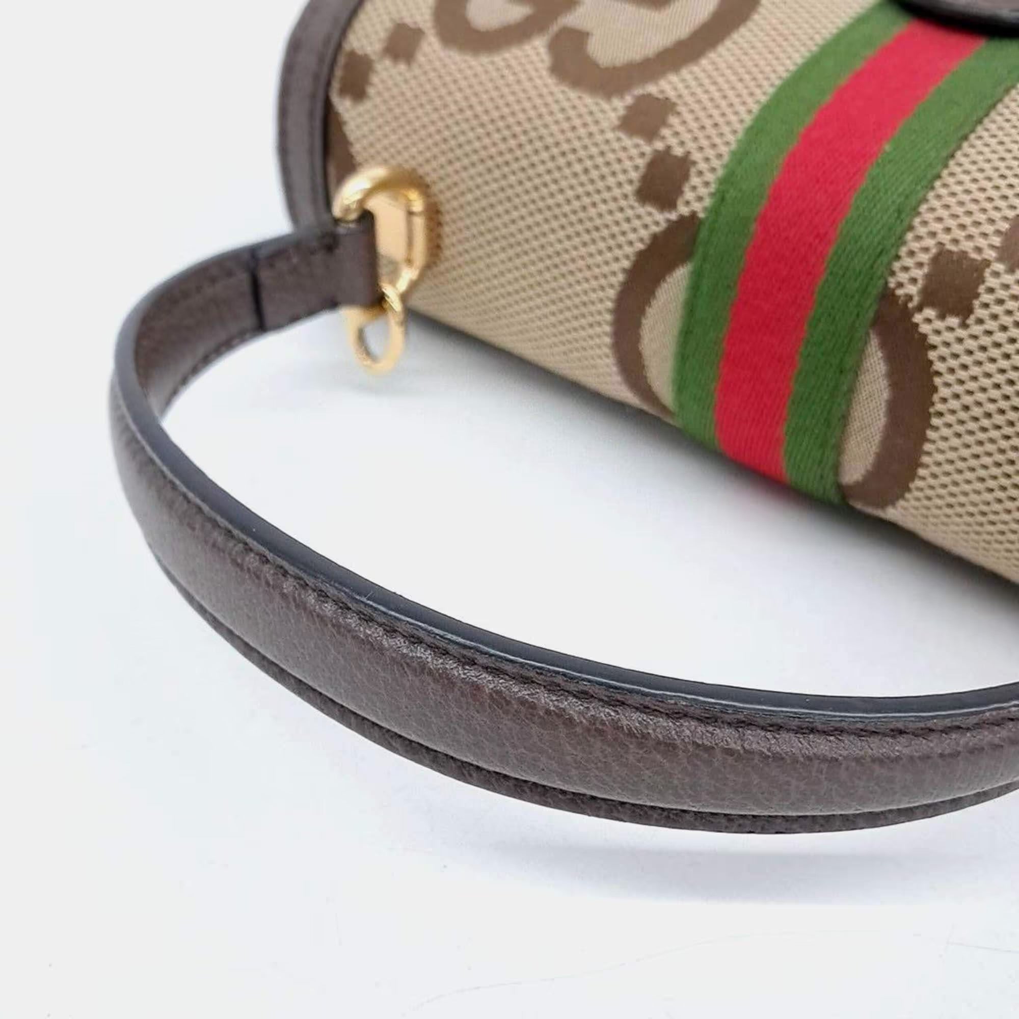 Gucci Ophidia Brown Jacquard, Leather Top Handle Bag