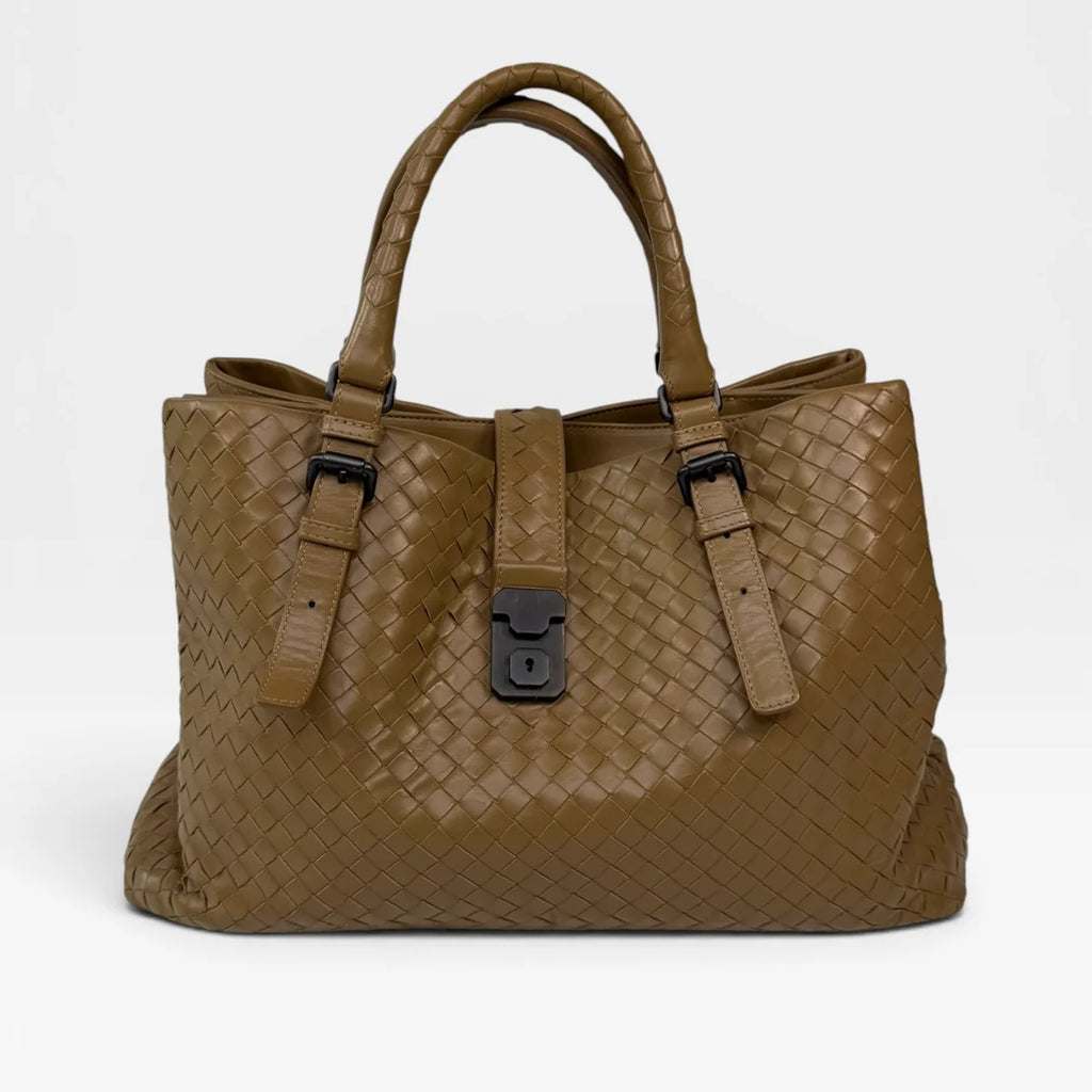 BOTTEGA VENETA MEDIUM ROMA TOTE BEIGE LEATHER GUNMETAL HARDWARE