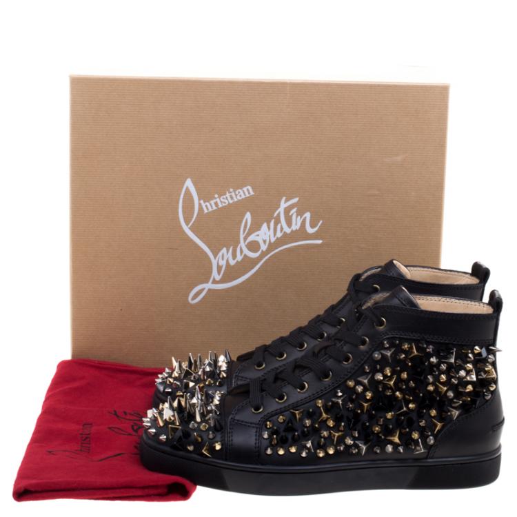 Christian Louboutin Black Leather Louis Spikes Lace Up High Top Sneakers Size 41