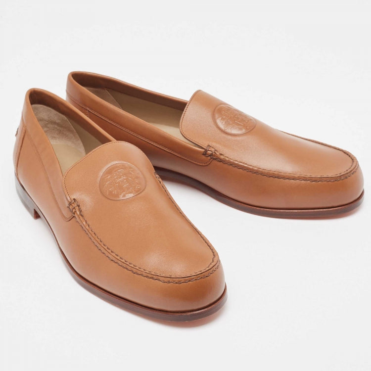 Hermès Brown Leather Slip On Loafers Size 44
