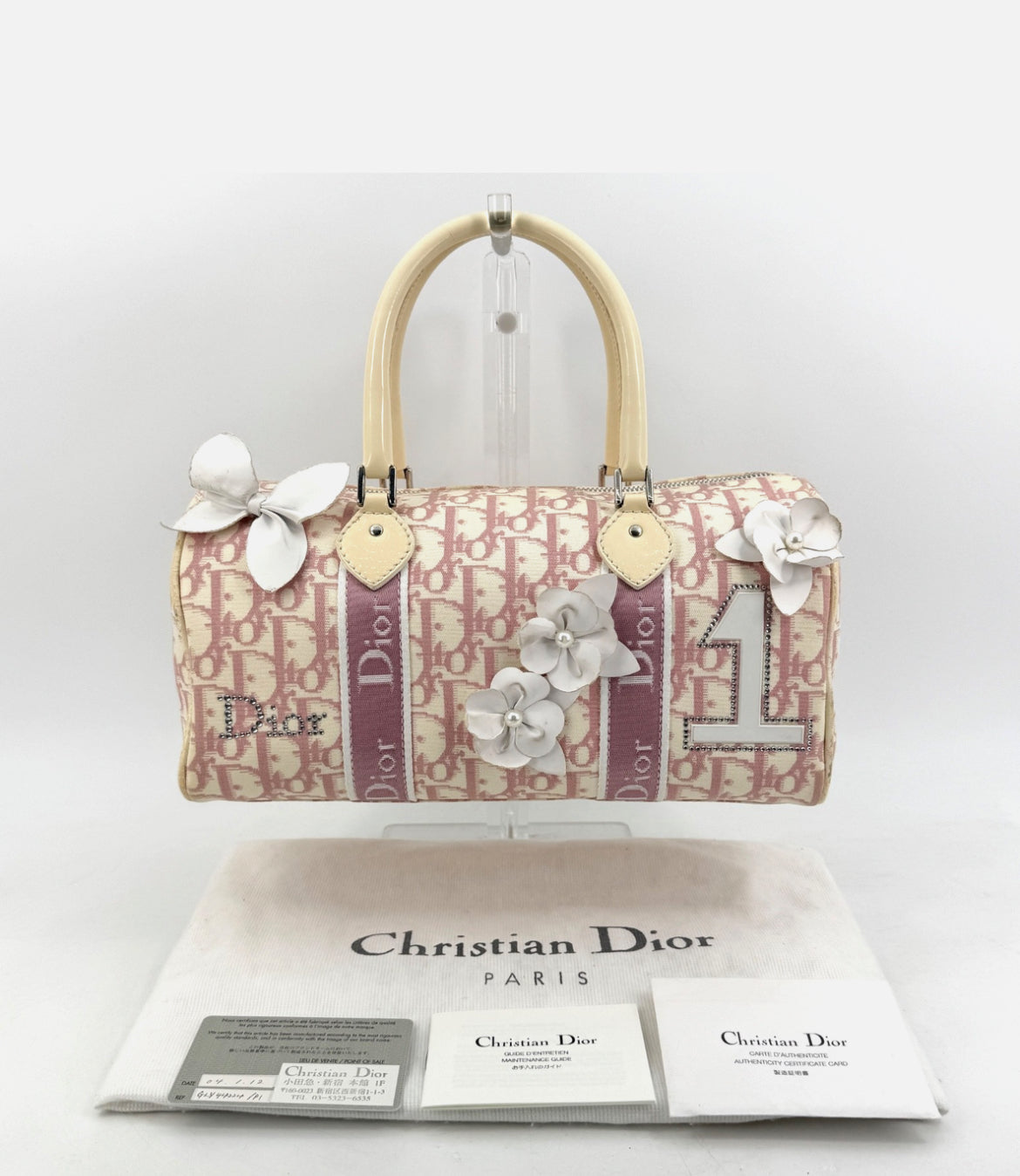 DIOR Pink Trotter Hand Mini Boston Bag Canvas Leather
