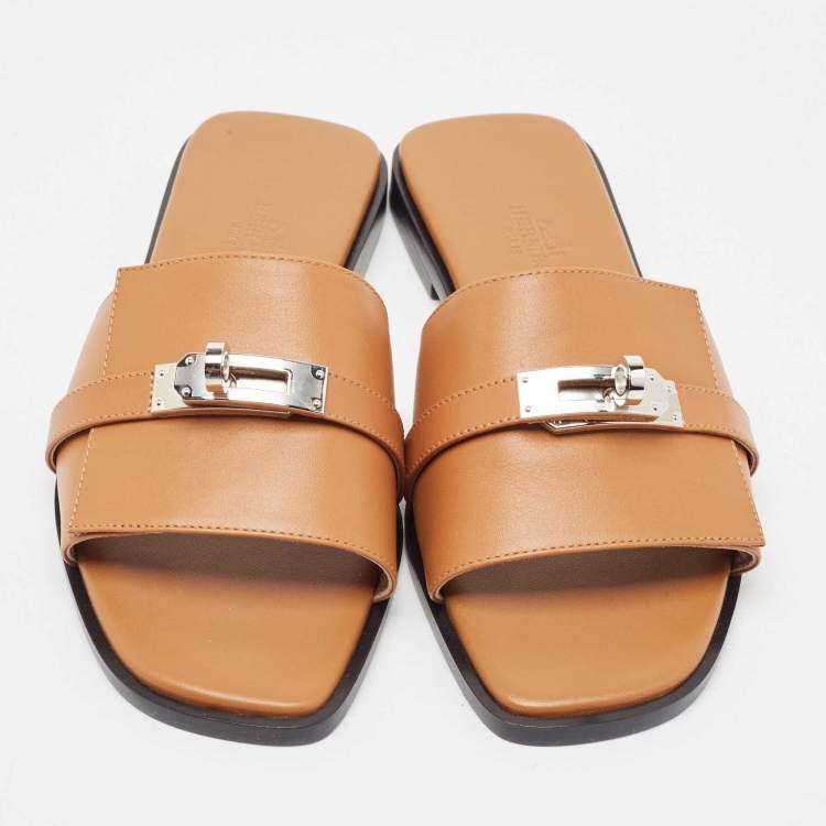 Hermes Tan Leather Giulia Flat Sandal Size 36
