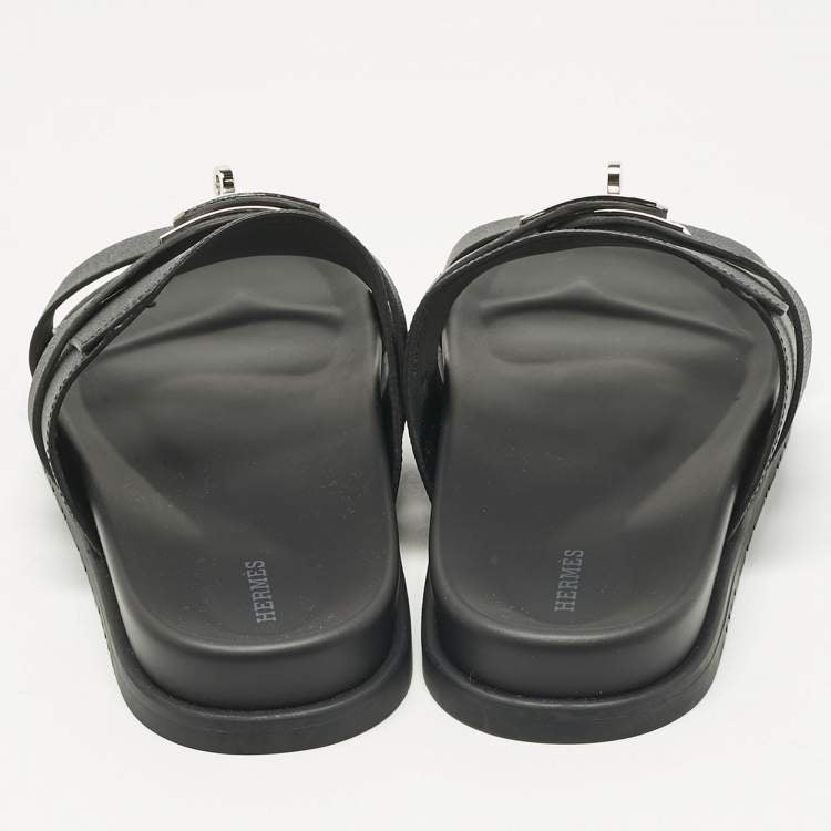 Hermès Black Leather Jackson Sandals Size 45