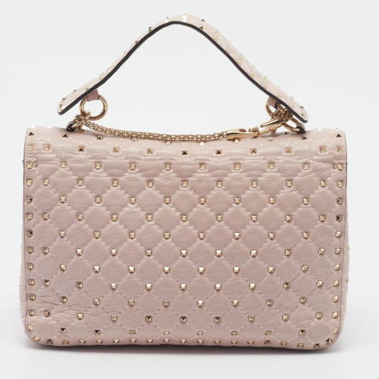 Valentino Rockstud Spike Large Pink Leather Top Handle Bag