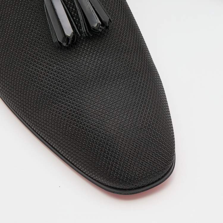 Christian Louboutin Black Nylon Rivalion Tassel Smoking Slippers Size 43