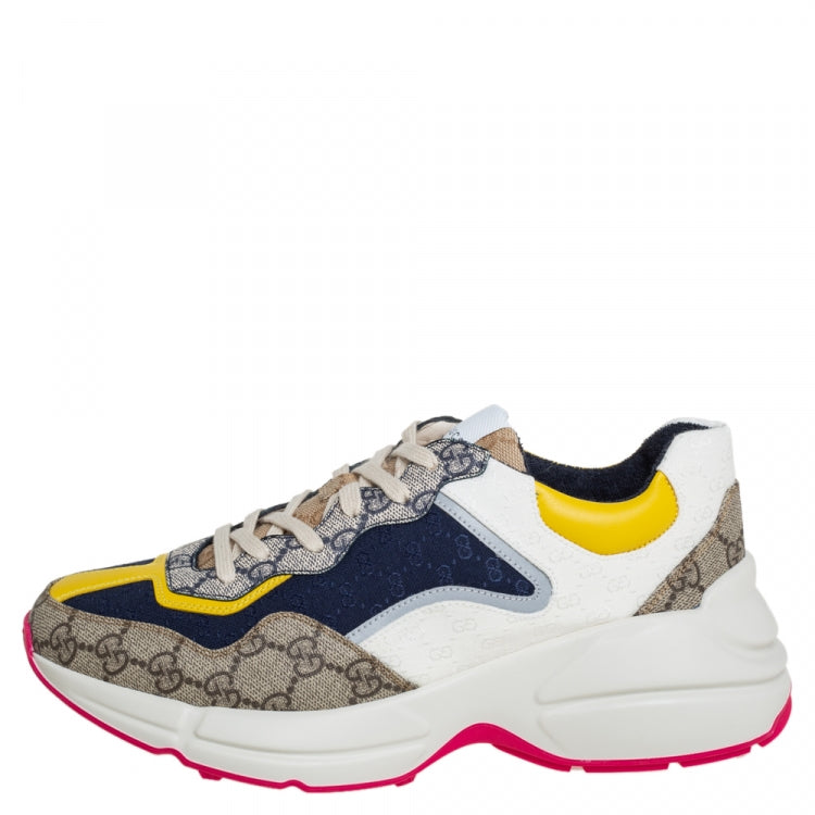 Gucci Multicolor GG Canvas And Leather Rhyton Sneakers Size 40