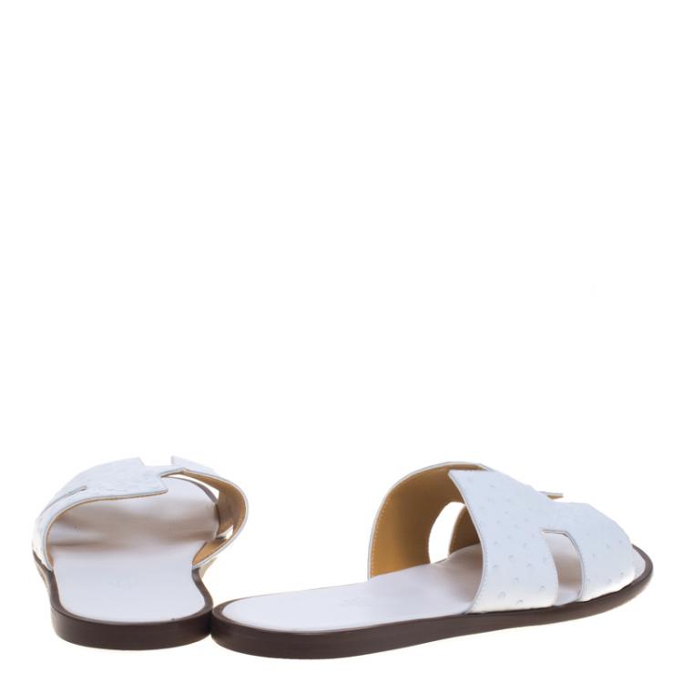 Hermes White Ostrich Izmir Sandals Size 44