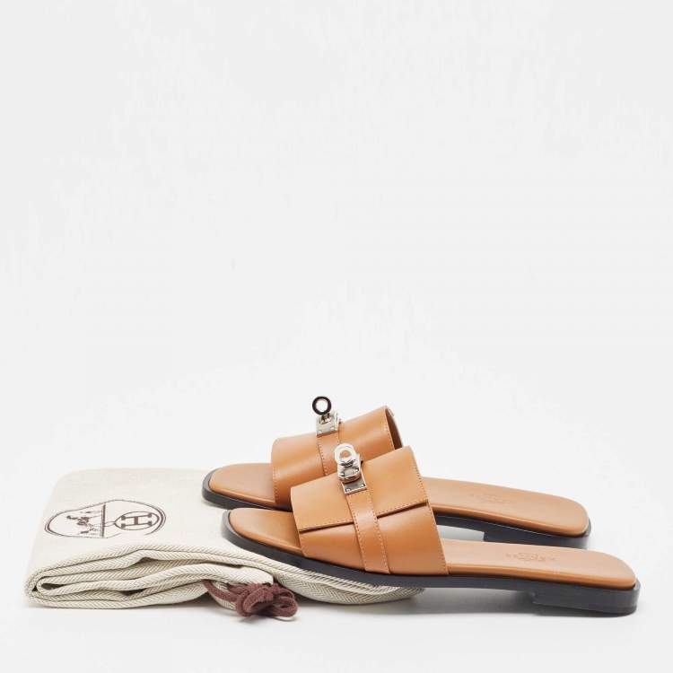 Hermes Tan Leather Giulia Flat Sandal Size 36