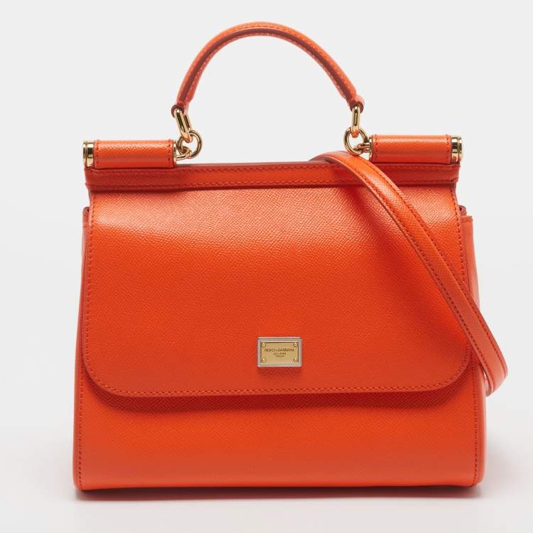 Dolce & Gabbana Miss Sicily Medium Orange Leather Top Handle Bag