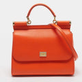 Dolce & Gabbana Miss Sicily Medium Orange Leather Top Handle Bag